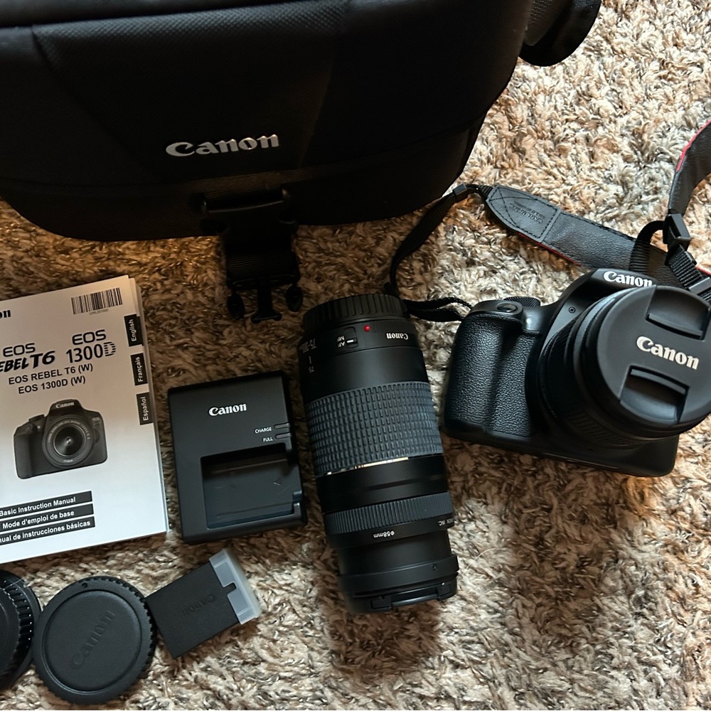 New Canon EOS 1300D Rebel T6 DSLR Camera with Black and Gray Accents
